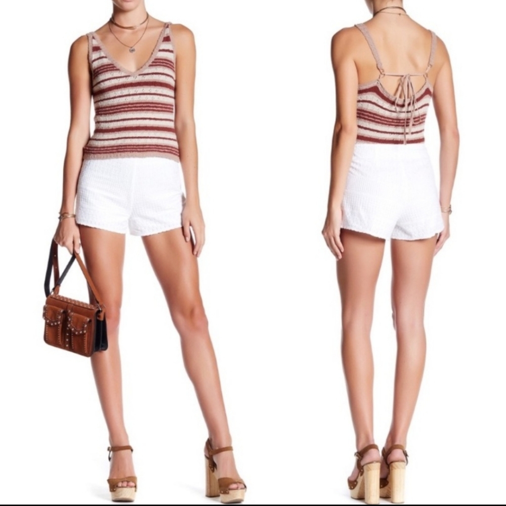 Free People White Cheeky Embroidered Shorts